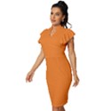 Princeton Orange	 - 	Vintage Frill Sleeve V-Neck Bodycon Dress View2