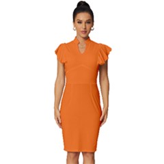 Pumpkin Orange	 - 	vintage Frill Sleeve V-neck Bodycon Dress