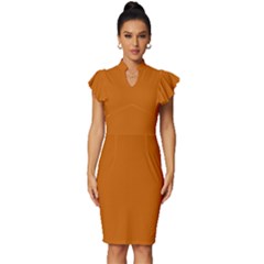 Sedona Orange	 - 	vintage Frill Sleeve V-neck Bodycon Dress