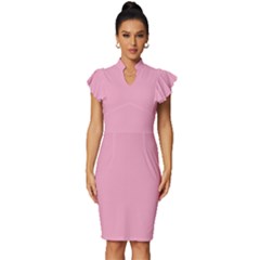 Nadeshilo Pink	 - 	vintage Frill Sleeve V-neck Bodycon Dress