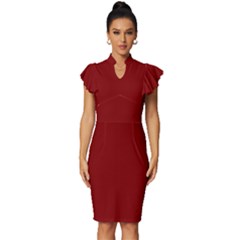 Maroon Red	 - 	vintage Frill Sleeve V-neck Bodycon Dress