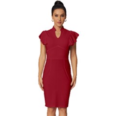 Red Wine	 - 	vintage Frill Sleeve V-neck Bodycon Dress