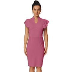 Old Fruit Dove	 - 	vintage Frill Sleeve V-neck Bodycon Dress