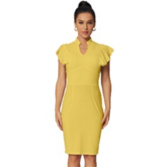 Mustard Yellow	 - 	vintage Frill Sleeve V-neck Bodycon Dress by ColorfulDresses