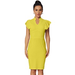 Neon Yellow	 - 	vintage Frill Sleeve V-neck Bodycon Dress