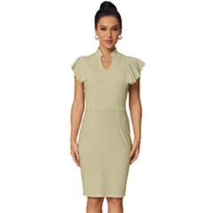 Oyster	 - 	vintage Frill Sleeve V-neck Bodycon Dress