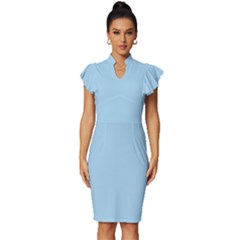 Uranium Blue	 - 	vintage Frill Sleeve V-neck Bodycon Dress