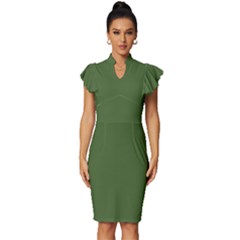 Treetop Green	 - 	vintage Frill Sleeve V-neck Bodycon Dress