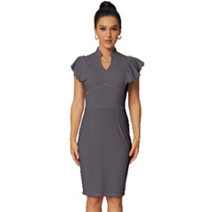 Vampire Grey	 - 	vintage Frill Sleeve V-neck Bodycon Dress