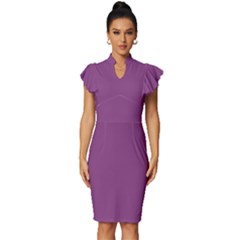 Plum Purple	 - 	vintage Frill Sleeve V-neck Bodycon Dress