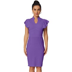 Royal Purple	 - 	vintage Frill Sleeve V-neck Bodycon Dress