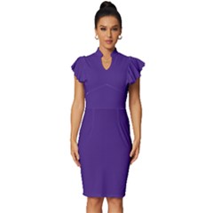 Spanish Violet Purple	 - 	vintage Frill Sleeve V-neck Bodycon Dress