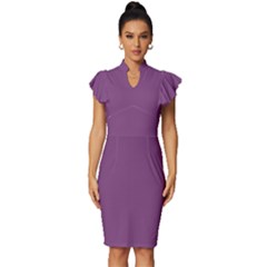 Sparkling Grape Purple	 - 	vintage Frill Sleeve V-neck Bodycon Dress