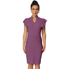 Twilight Lavender Purple	 - 	vintage Frill Sleeve V-neck Bodycon Dress