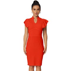 Scarlet Red	 - 	vintage Frill Sleeve V-neck Bodycon Dress