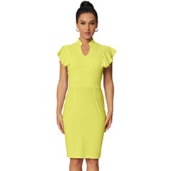 Unmellow Yellow	 - 	Vintage Frill Sleeve V-Neck Bodycon Dress