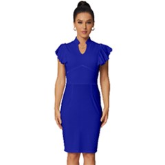 Admiral Blue	 - 	vintage Frill Sleeve V-neck Bodycon Dress