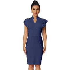 Blue Depths	 - 	vintage Frill Sleeve V-neck Bodycon Dress