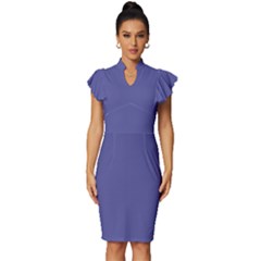 Blue Iris	 - 	vintage Frill Sleeve V-neck Bodycon Dress