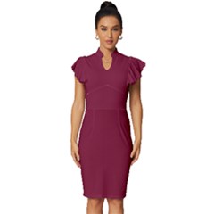 Claret	 - 	vintage Frill Sleeve V-neck Bodycon Dress