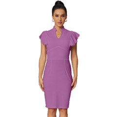 Pearly Purple	 - 	vintage Frill Sleeve V-neck Bodycon Dress