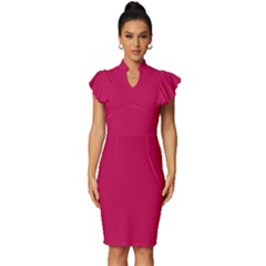 Pictorial Carmine	 - 	vintage Frill Sleeve V-neck Bodycon Dress