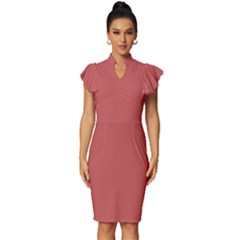 Indian Red	 - 	vintage Frill Sleeve V-neck Bodycon Dress