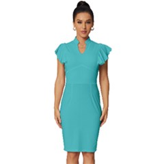 Jellyfish Blue	 - 	vintage Frill Sleeve V-neck Bodycon Dress