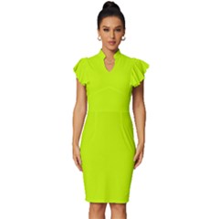 Volt Yellow	 - 	vintage Frill Sleeve V-neck Bodycon Dress