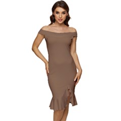 Brown Bear	 - 	off Shoulder Ruffle Split Hem Bodycon Dress by ColorfulDresses