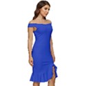 Persian Blue	 - 	Off Shoulder Ruffle Split Hem Bodycon Dress View3