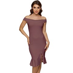 Bole Brown	 - 	off Shoulder Ruffle Split Hem Bodycon Dress by ColorfulDresses