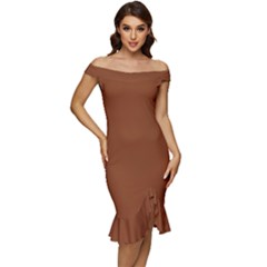 Fuzzy Wuzzy Brown	 - 	off Shoulder Ruffle Split Hem Bodycon Dress