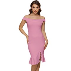 Mauvelous Pink	 - 	off Shoulder Ruffle Split Hem Bodycon Dress