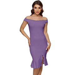 French Lilac Purple	 - 	off Shoulder Ruffle Split Hem Bodycon Dress by ColorfulDresses