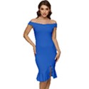 Sapphire Blue	 - 	Off Shoulder Ruffle Split Hem Bodycon Dress View1