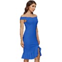 Sapphire Blue	 - 	Off Shoulder Ruffle Split Hem Bodycon Dress View3