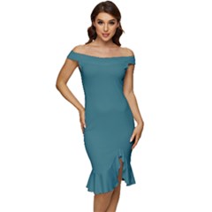 Ming Green	 - 	off Shoulder Ruffle Split Hem Bodycon Dress by ColorfulDresses