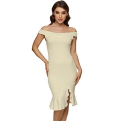 Lemon Meringue Yellow	 - 	off Shoulder Ruffle Split Hem Bodycon Dress