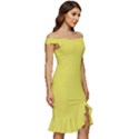 Meadowlark Yellow	 - 	Off Shoulder Ruffle Split Hem Bodycon Dress View3