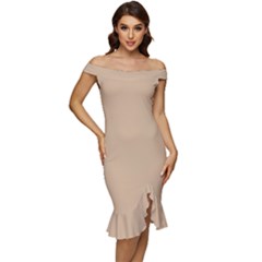 Mellow Buff	 - 	off Shoulder Ruffle Split Hem Bodycon Dress by ColorfulDresses