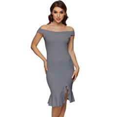 Sonic Silver Grey	 - 	off Shoulder Ruffle Split Hem Bodycon Dress