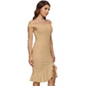 Sepia Yellow	 - 	Off Shoulder Ruffle Split Hem Bodycon Dress View3