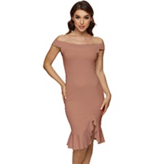 Dark Copper	 - 	off Shoulder Ruffle Split Hem Bodycon Dress