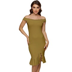 Drab Brown	 - 	off Shoulder Ruffle Split Hem Bodycon Dress by ColorfulDresses