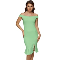 Granny Smith Apple Green	 - 	off Shoulder Ruffle Split Hem Bodycon Dress by ColorfulDresses