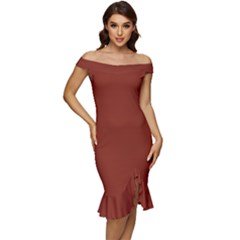 Kobee	 - 	off Shoulder Ruffle Split Hem Bodycon Dress