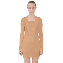 Brown Sugar	 - 	v-neck Bodycon Long Sleeve Dress by ColorfulDresses