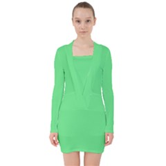 Algae Green	 - 	v-neck Bodycon Long Sleeve Dress by ColorfulDresses