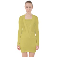 Ceylon Yellow	 - 	v-neck Bodycon Long Sleeve Dress by ColorfulDresses